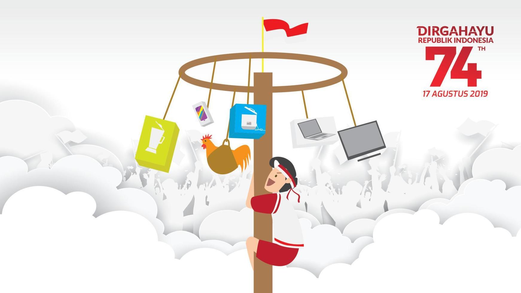Indonesia traditional games during independence day, climbed the areca nut happily. celebration of freedom. - Vector