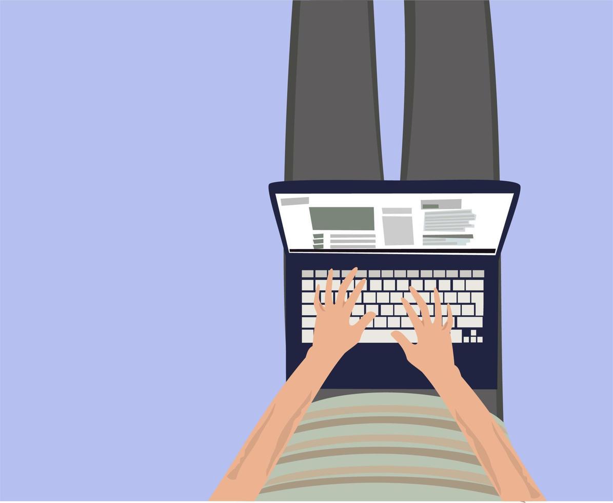 sitting back typing using a laptop vector