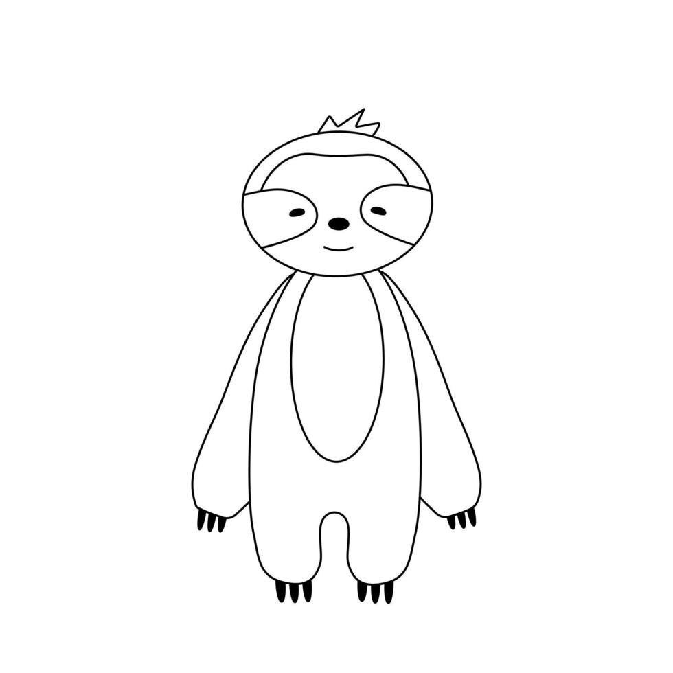 Simple silhouette of a cartoon sloth. Primitive outlines, a funny toy, a fantasy. Cute coloring book for small children vector