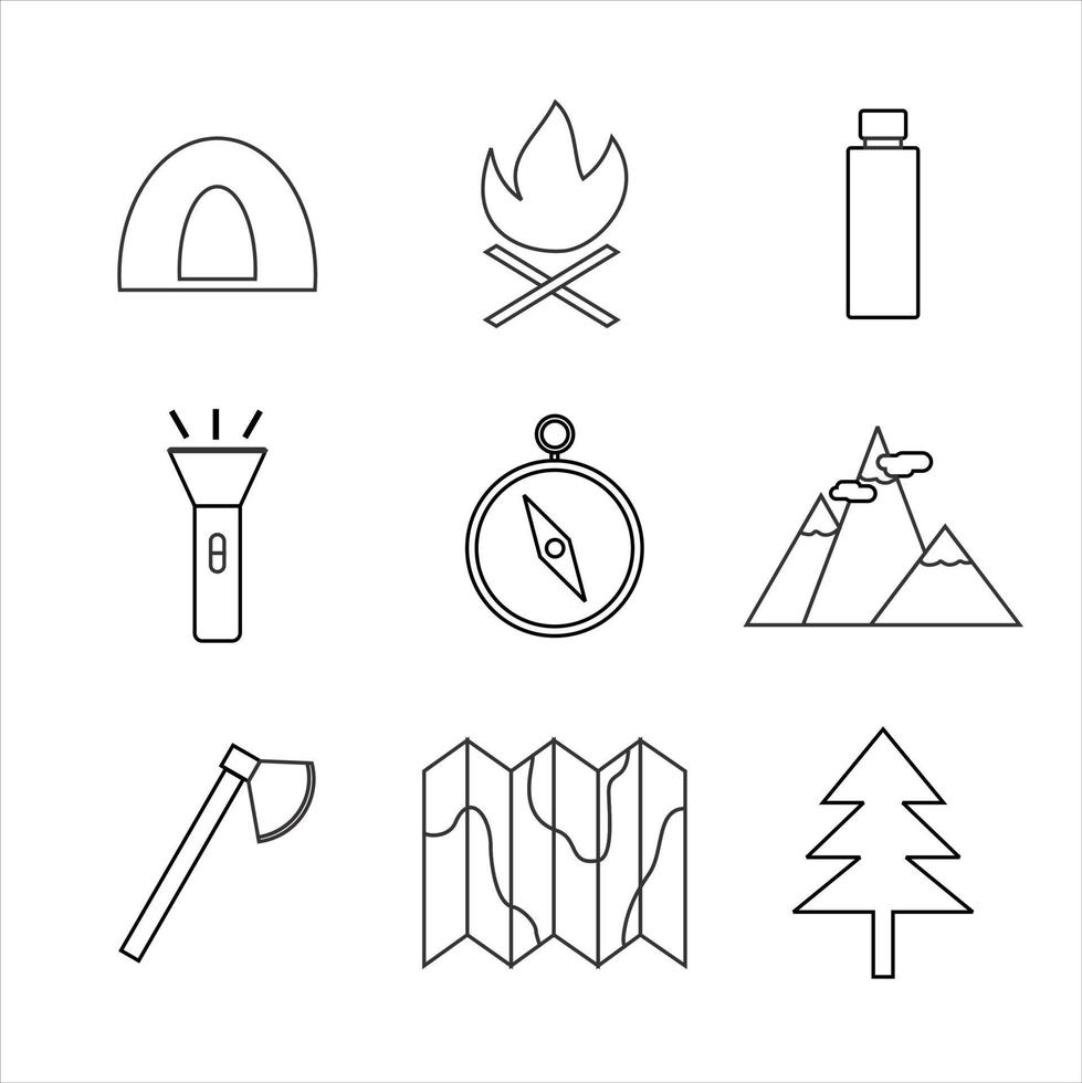 conjunto de iconos de camping de diseño plano vector