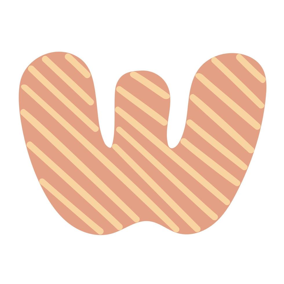 Letter W of English alphabet, doodle style decorated with simple abstract pattern vector illustration, cute funny decorative handwriting abc, handwritten font letters, lettering