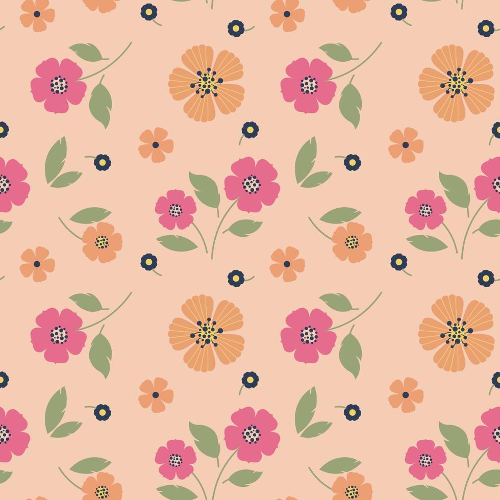 Simple flowering seamless pattern, spring background. Vector hand drawn illustration