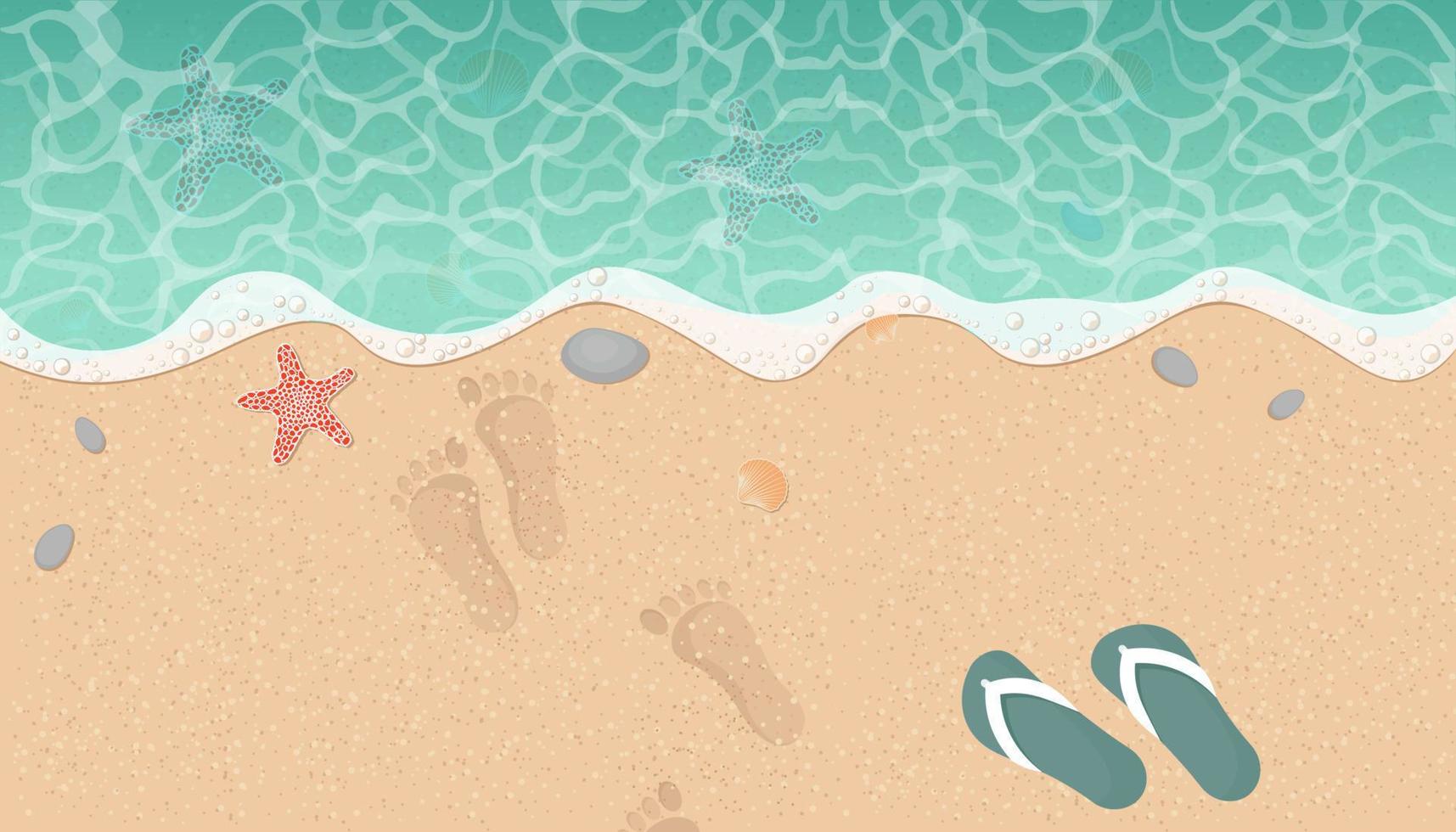 Summer beach background with sand and wave. Top view. Vector illustration