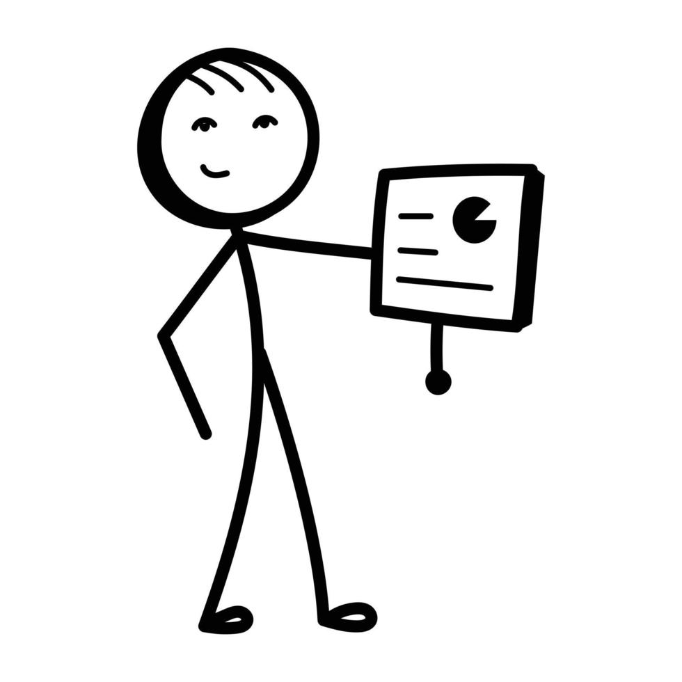 Stick figure with  doodle icon of analytics vector