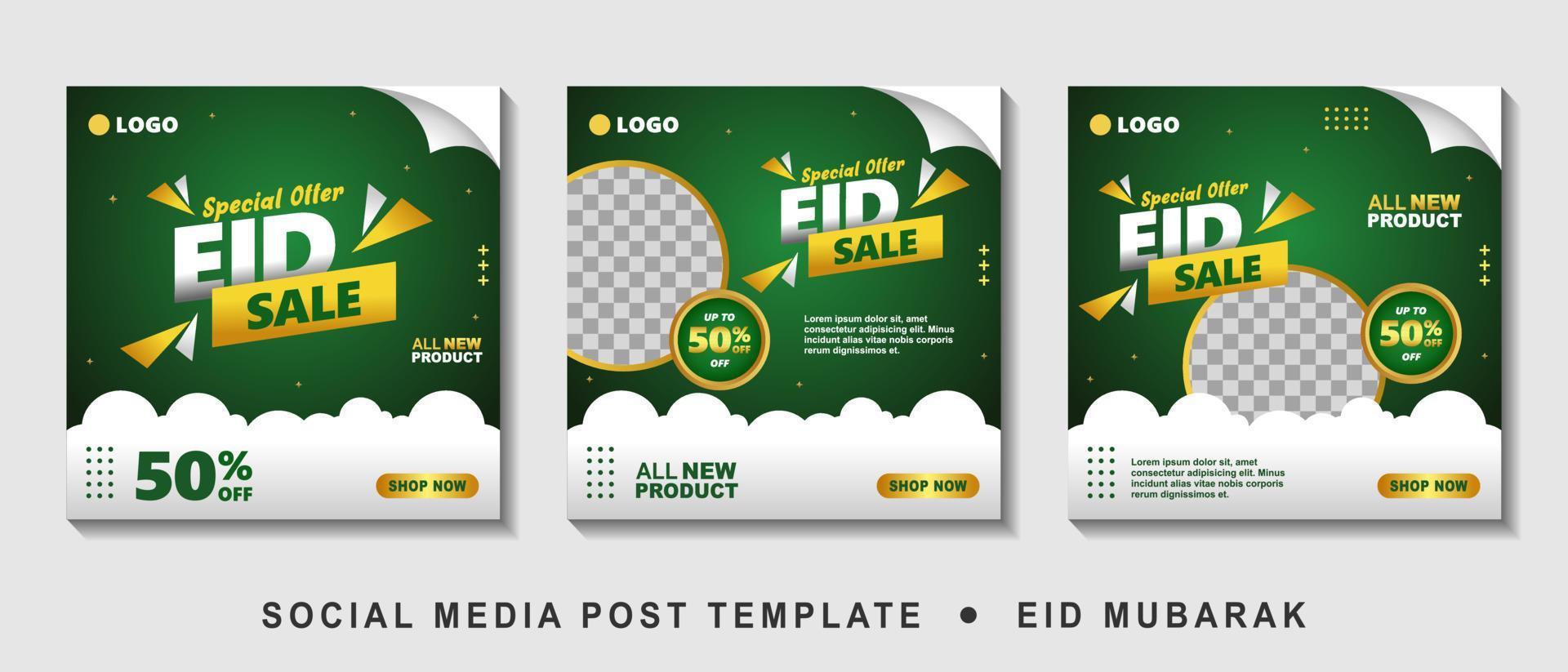 Set Eid Sale Promotion Square Banner Template with photo collage. Suitable for Web Promotion and Social Media Template Post for Advertisement, Event, and etc. Vector Illustration.