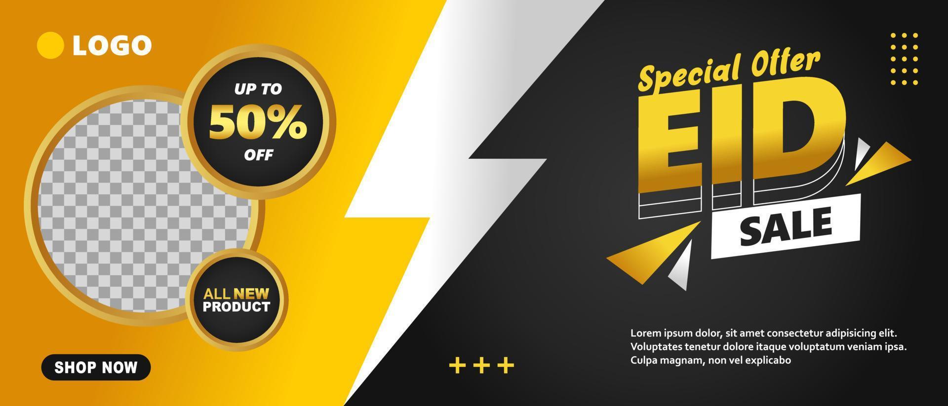 Eid Festival Offer Banner Design Template with photo collage. Suitable for Web Header, Banner Design and Online Advertising. vector