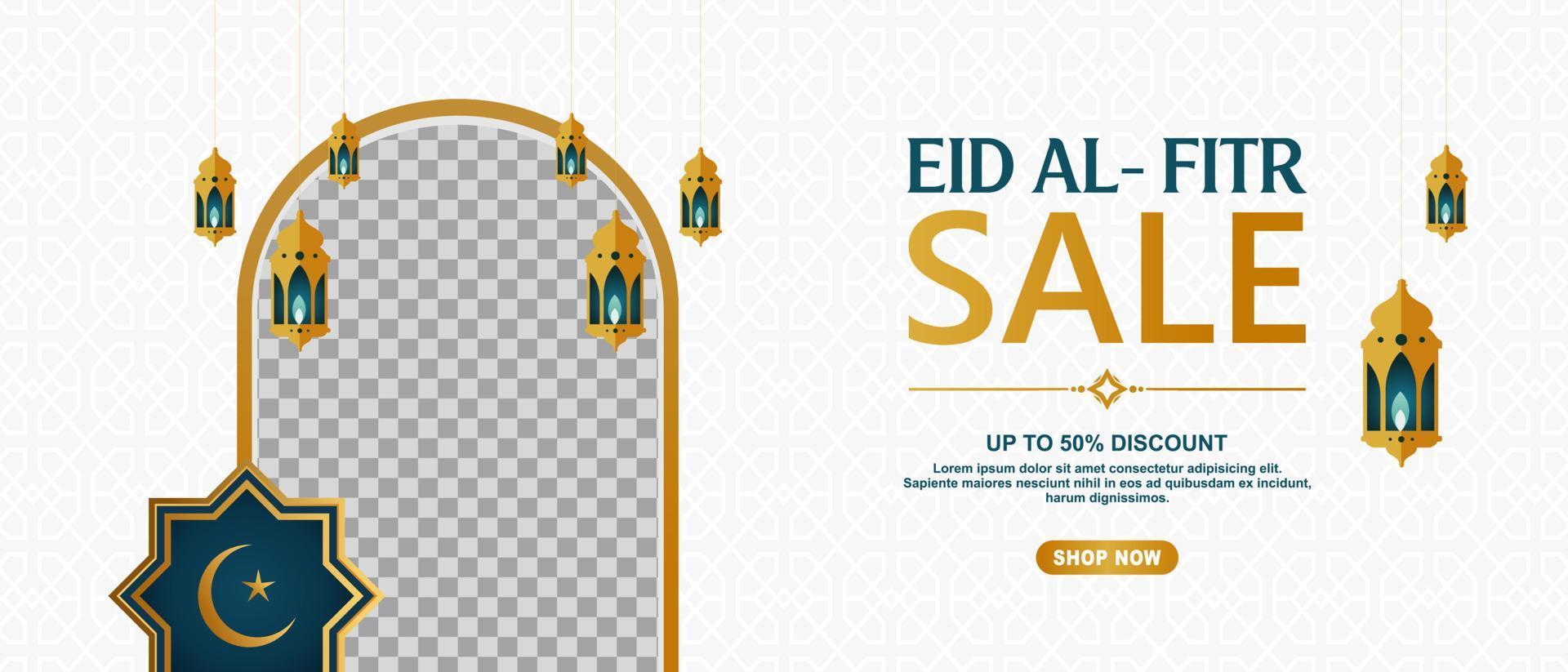 plantilla de diseño de banner de oferta de festival eid con collage de fotos. adecuado para encabezado web, diseño de banner y publicidad en línea. vector