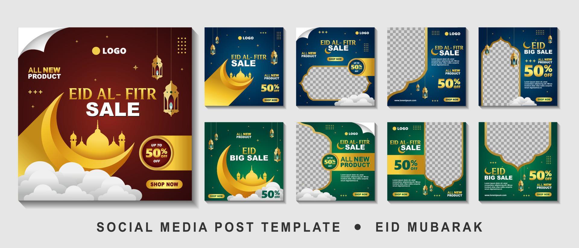 Set Eid Sale Promotion Square Banner Template with photo collage. Suitable for Web Promotion and Social Media Template Post for Advertisement, Event, and etc. Vector Illustration.