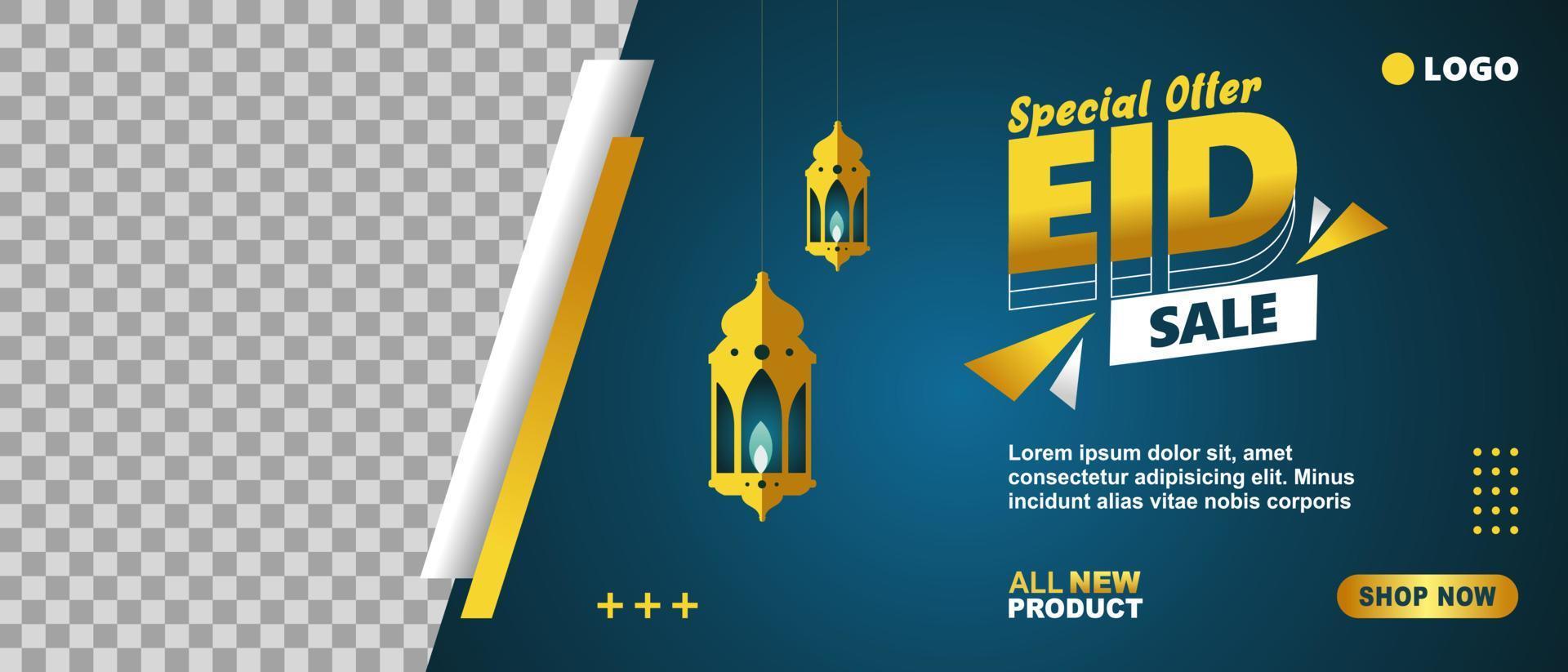 plantilla de diseño de banner de oferta de festival eid con collage de fotos. adecuado para encabezado web, diseño de banner y publicidad en línea. vector