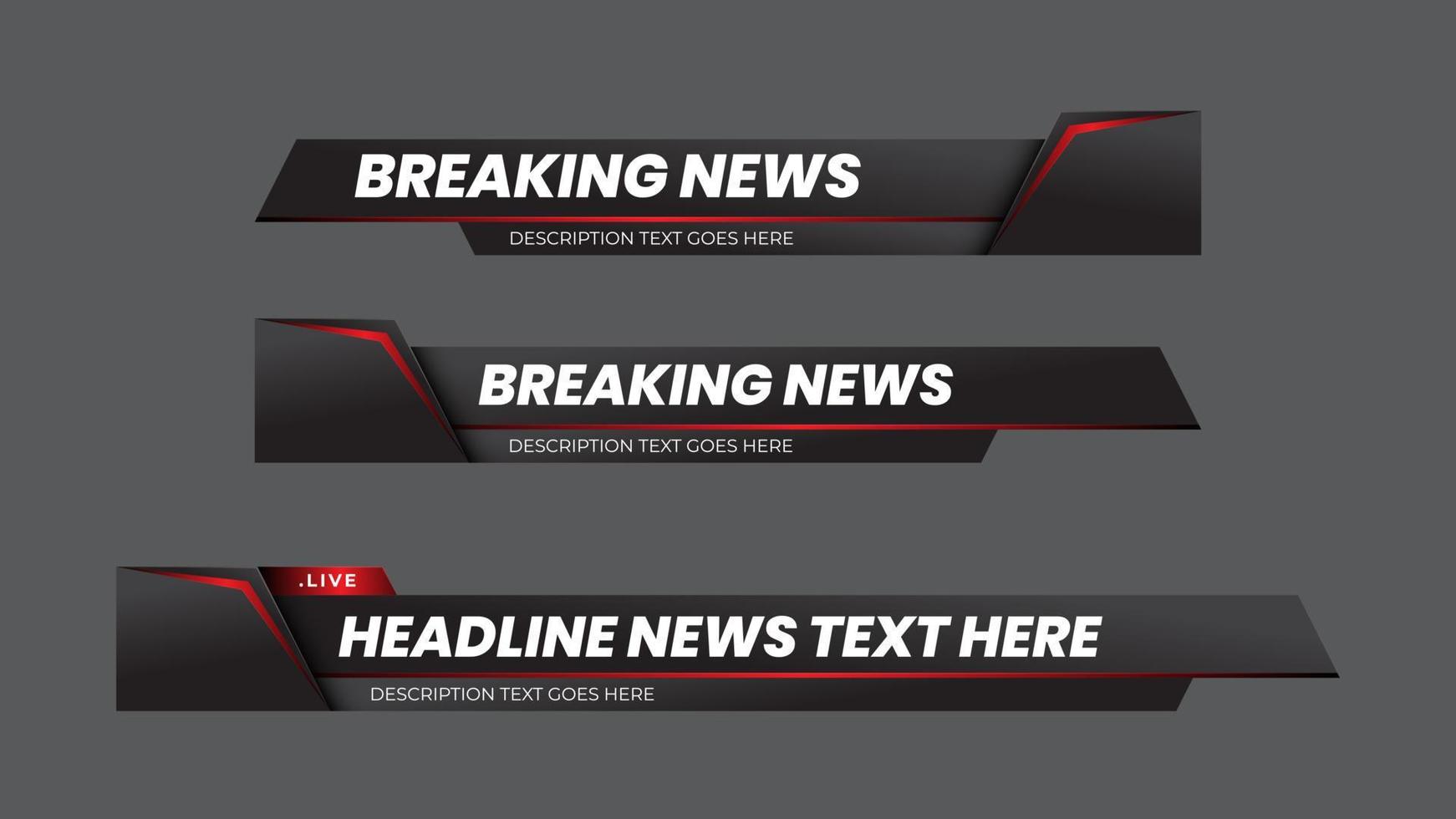 Breaking news lower third with modern futuristic red and black background. Lower Third TV News Bars Set Vector. News alerts, video streaming vector