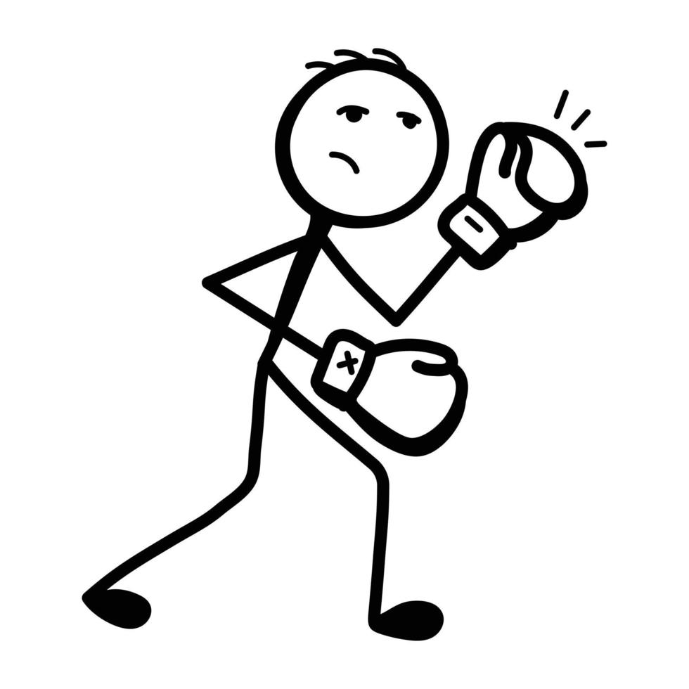 Stickman boxer hand drawn icon, editable design vector