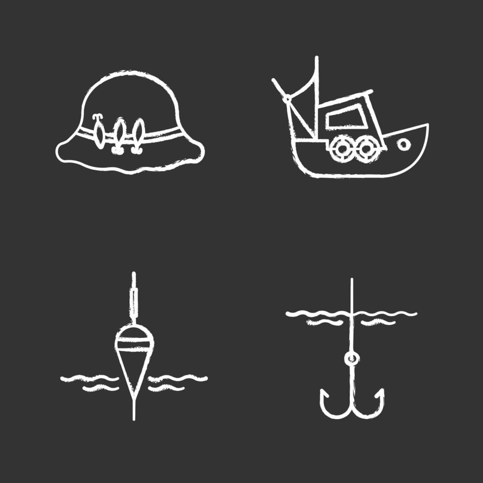 Fishing chalk icons set. Isolated vector chalkboard illustrations