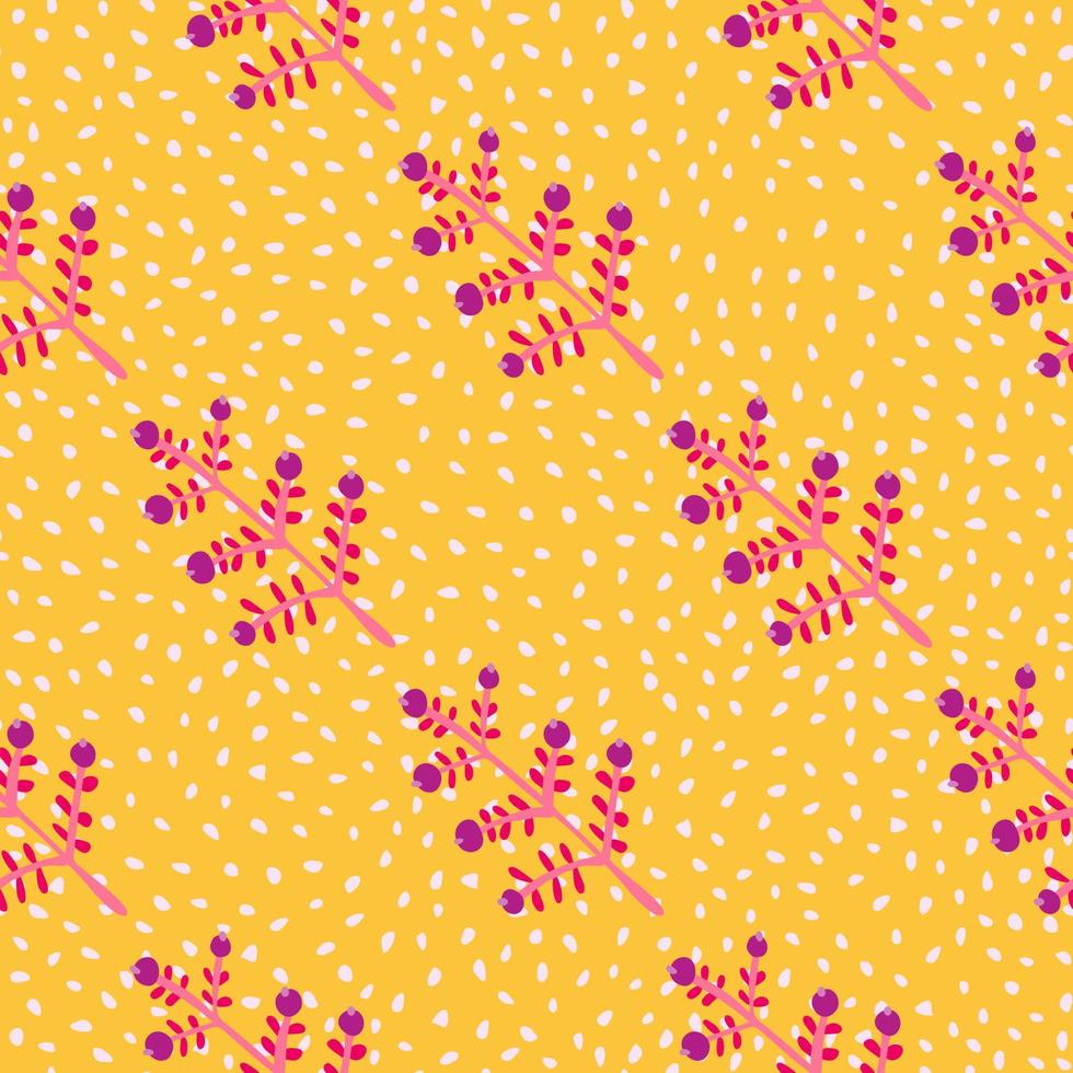 Hand drawn a sprig with berries seamless pattern. Branch with leaves and berry wallpaper. vector