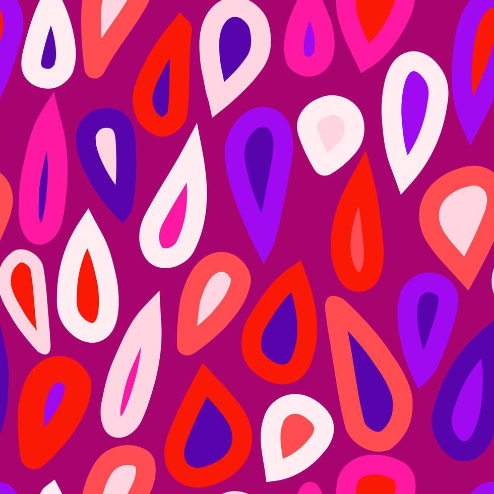 Creative raindrops seamless pattern on pink background. Abstract red water drops wallpaper. Vivid doodle rain backdrop. vector