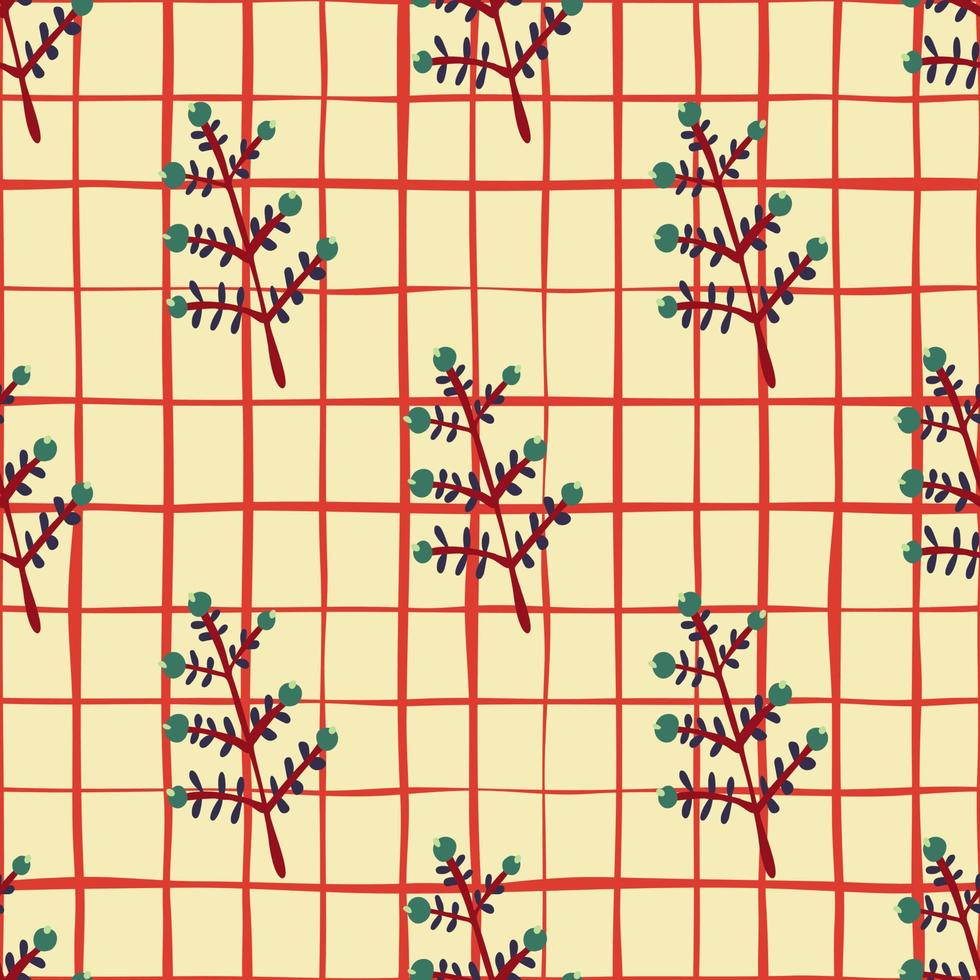 Hand drawn a sprig with berries seamless pattern. Branch with leaves and berry wallpaper. vector
