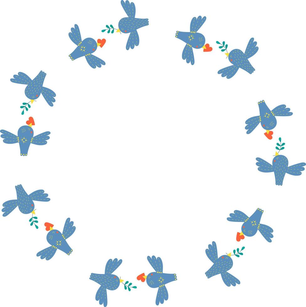 Round frame with birds. Vector illustration. Round frame for decor, design, print, napkins