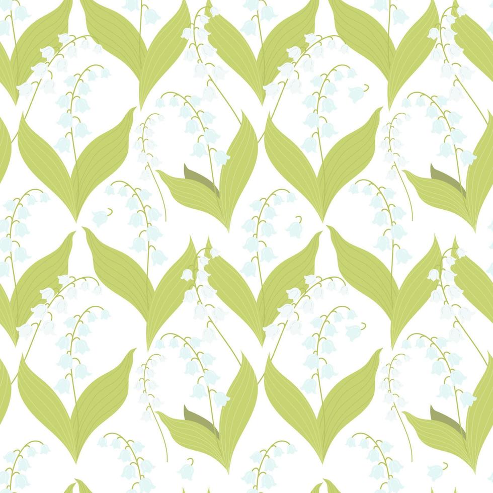 patrón floral transparente con hermosos lirios del valle. ilustración vectorial patrón de primavera con flores de bosque para diseño, empaque, papel tapiz, decoración y decoración vector