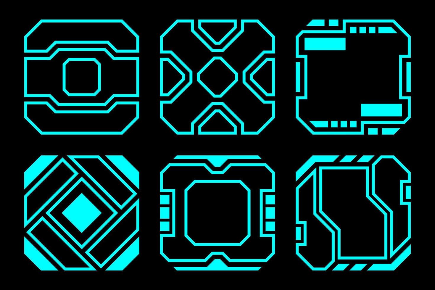 Abstract blue geometric shape outline frame set modern technology future interface hud vector design.