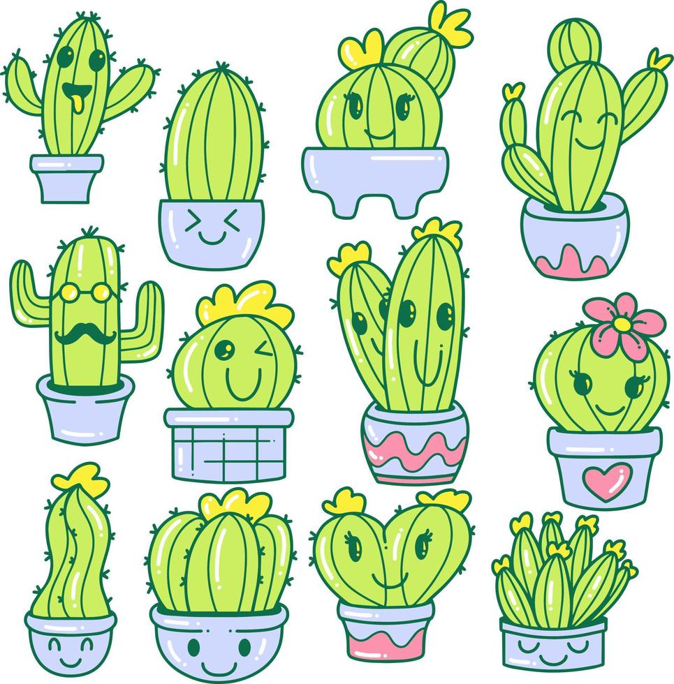 Cartoon Cactus Doodle Illustration vector