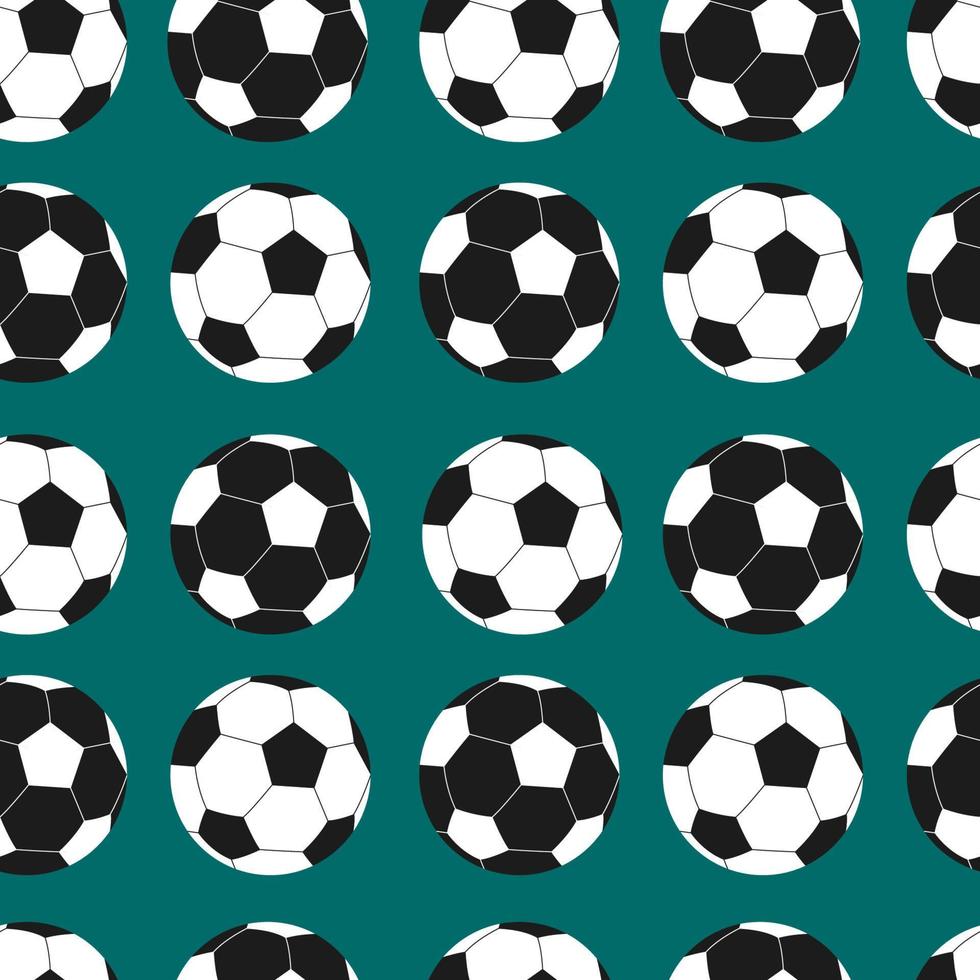 Football tiled pattern. Seamless green background with white and black soccer balls. Vector flat repeating illustration for sport designs, textile