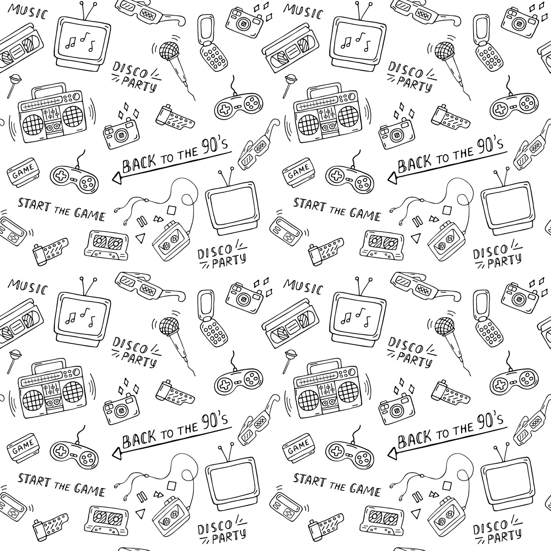 Video game hand drawn doodle seamless pattern Vector Image