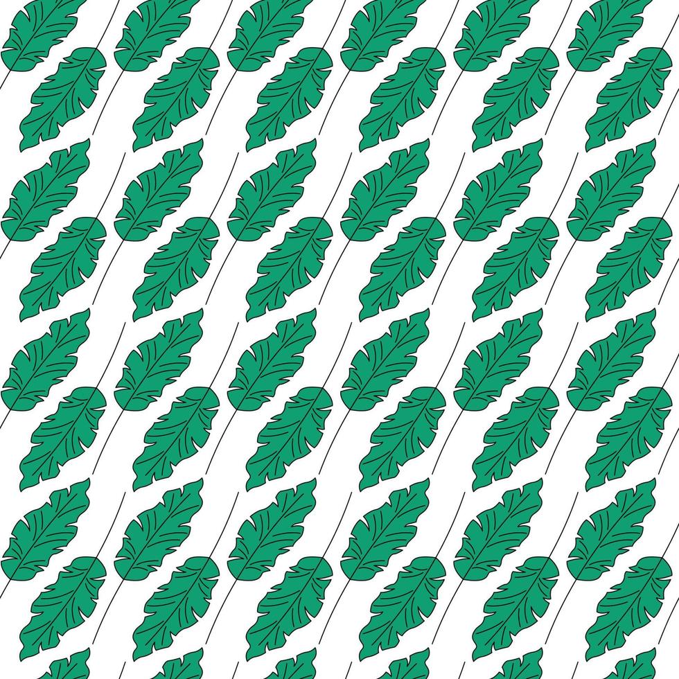 Leaf pattern. Tropical green leaves on white background. Hand drawn outline leaf plants isolated. Vector seamless illustration