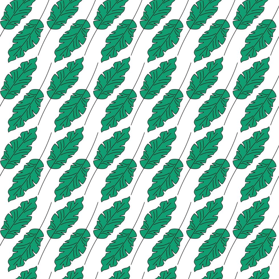 Leaf pattern. Tropical green leaves on white background. Hand drawn outline leaf plants isolated. Vector seamless illustration