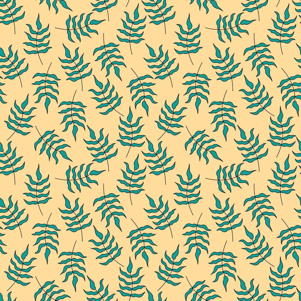 Leaf pattern. Vector seamless background with tropical leaves. Hand drawn leaf plant colorful illustration