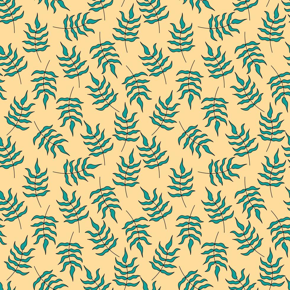 Leaf pattern. Vector seamless background with tropical leaves. Hand drawn leaf plant colorful illustration