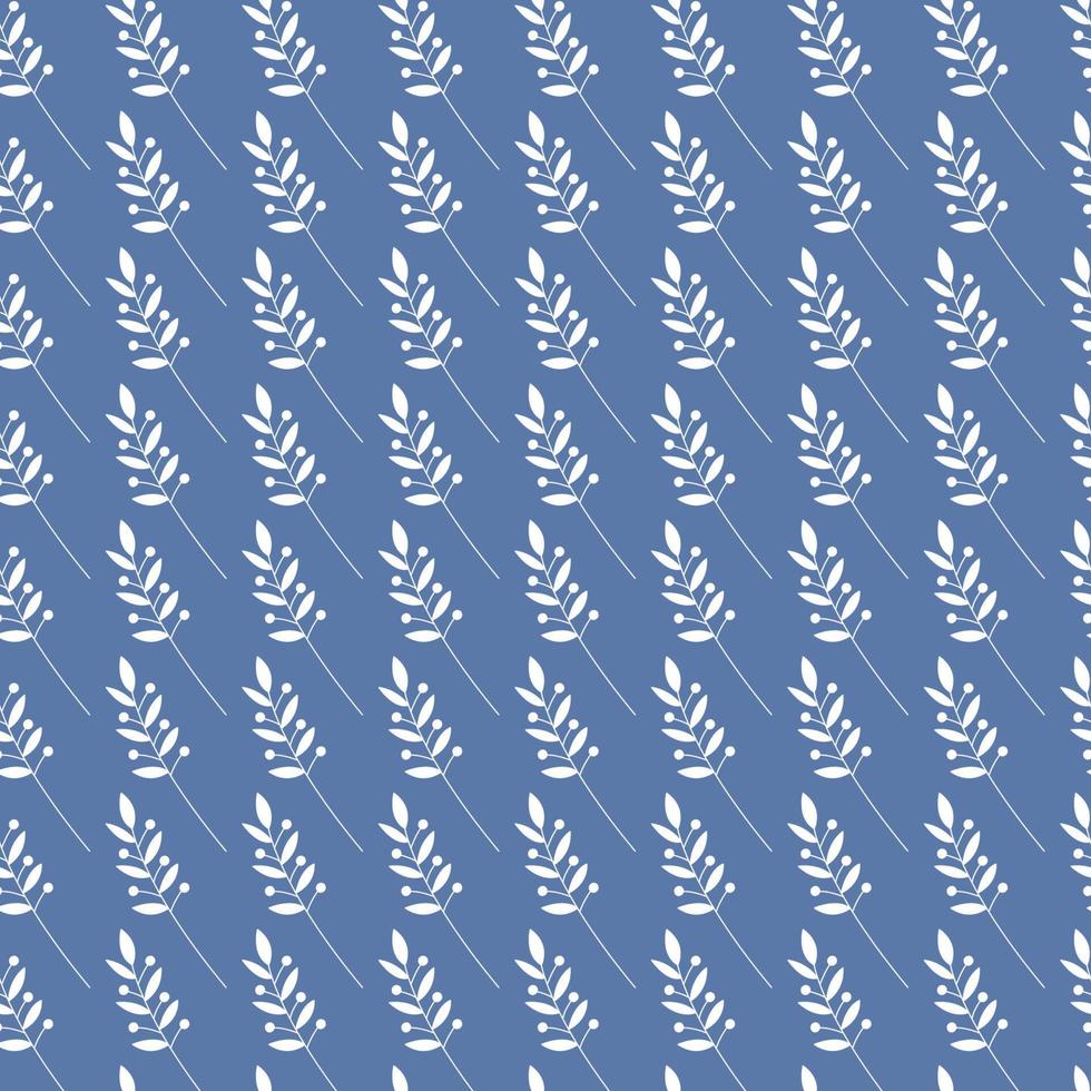 Leaf pattern. Vector seamless tiled background with leaves silhouettes. Branches with leaves and berries