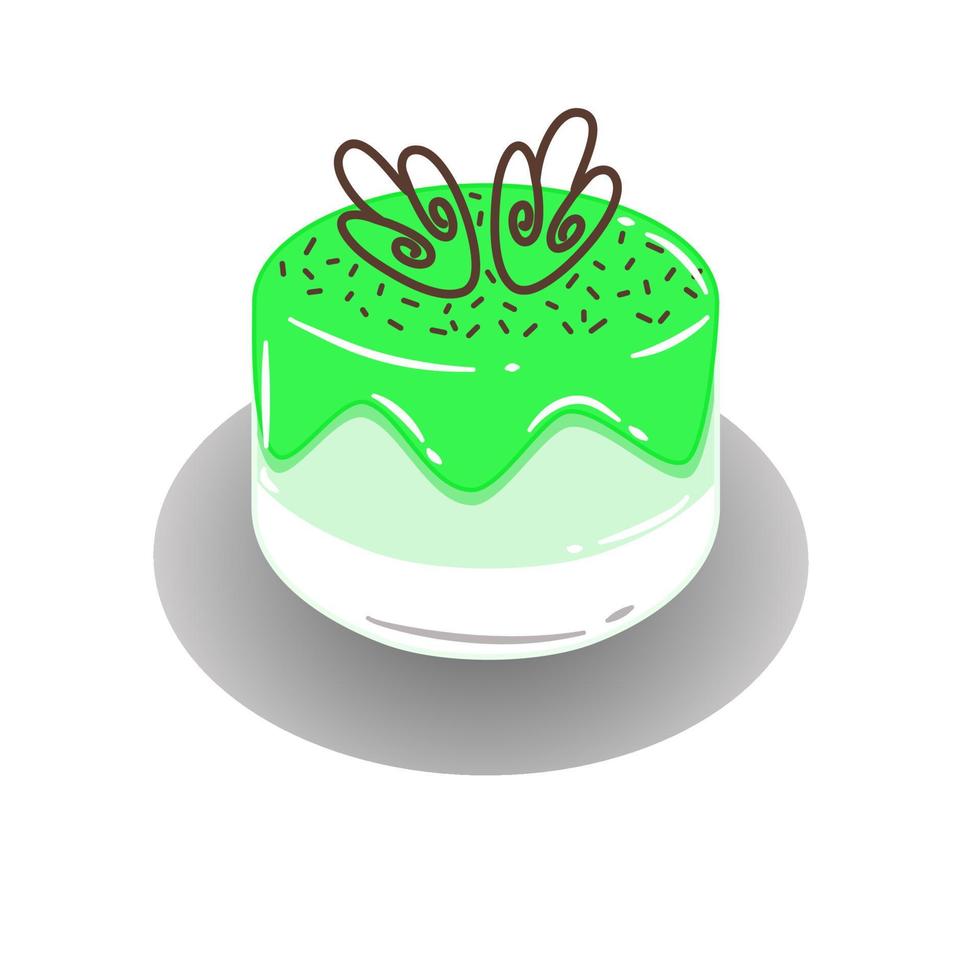 Sweet dessert vector for green cake with chocolate decoration on top