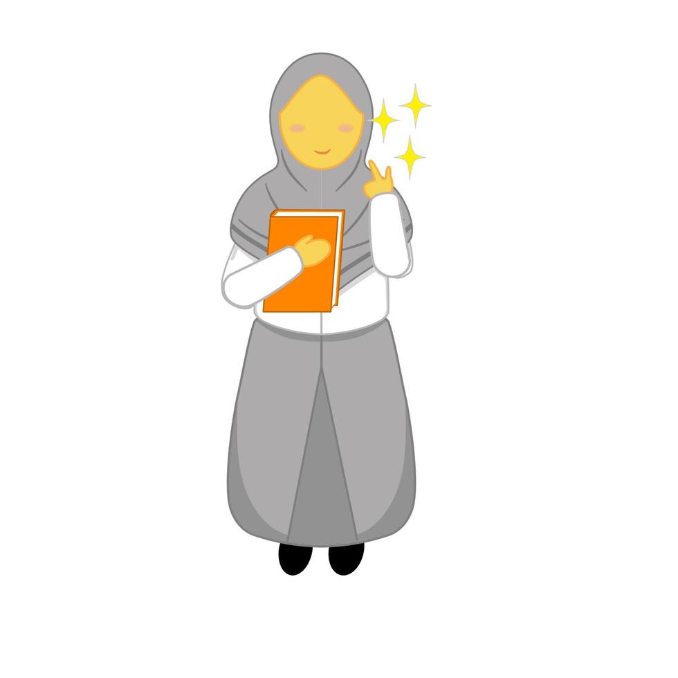 vector para el personaje de estudiante de secundaria de muslimah sosteniendo un libro