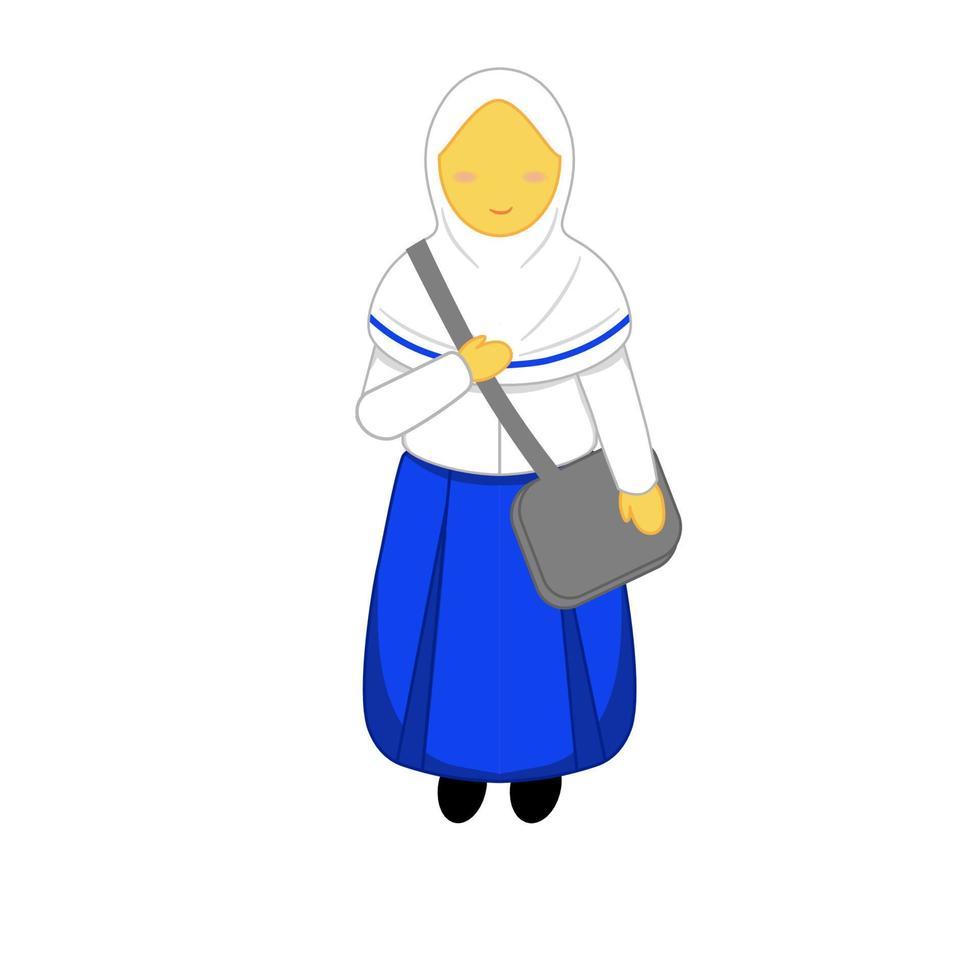Vector for Muslim junior high school student character wearing a bag