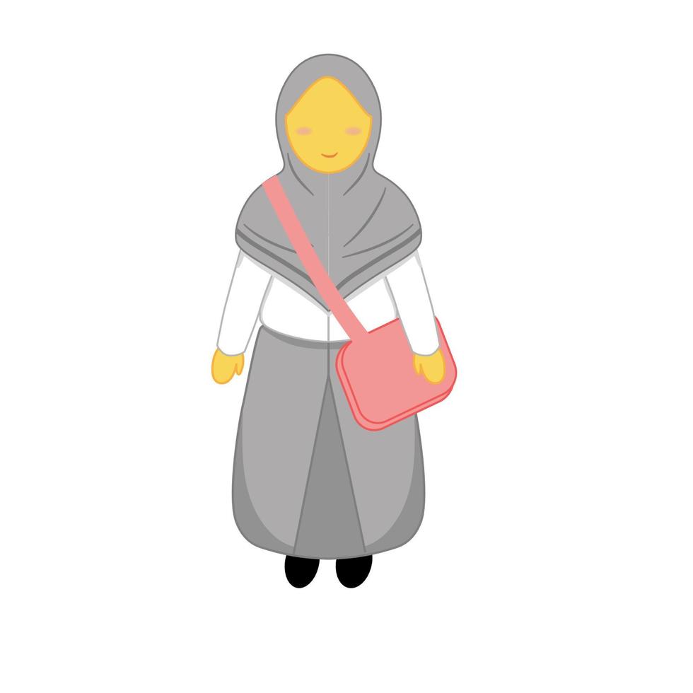 Vector for muslimah senior high school student character wearing bag