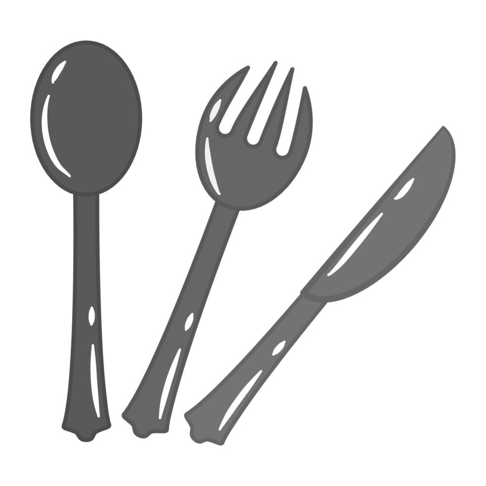 Colorless cookware set spoon fork and table knife vector