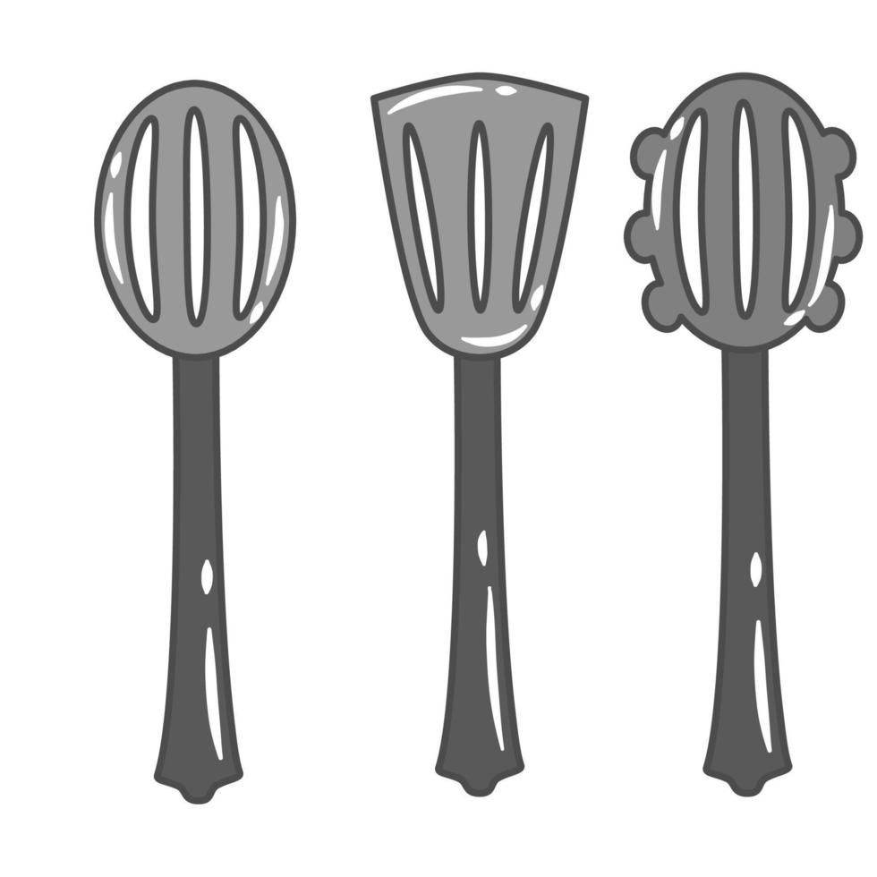 Colorless Cookware set slotted spoon slotted turner and spaghetti server vector