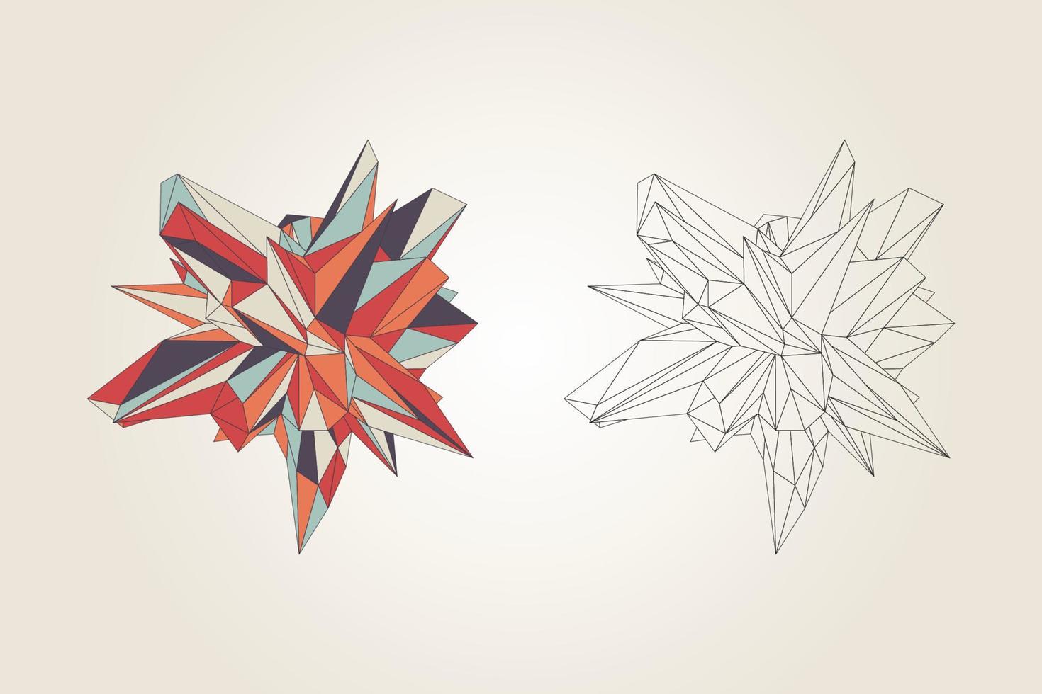 Minimalist polygonal contour and colorful shapes. Wireframe geometric decorative background in tech futuristic style vector