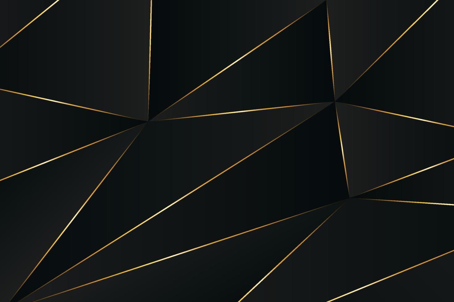 Black polygonal design background with golden lines. Low poly background in abstract art style vector