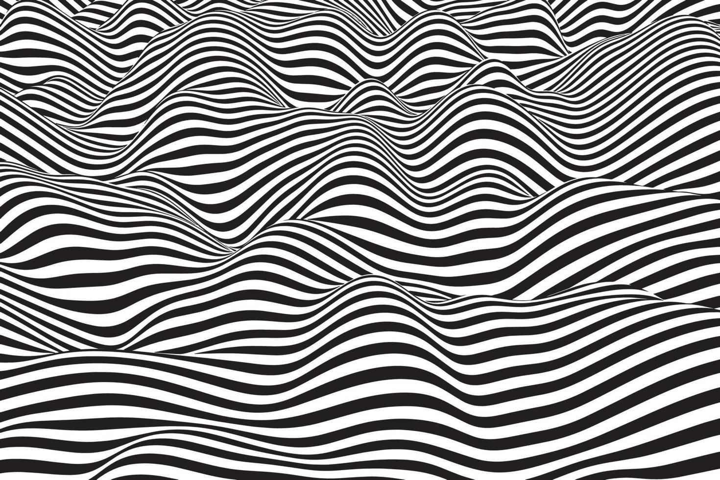 Monochrome wavy wallpaper surface. Black and white curved lines background design. Trendy wave folds pattern texture vector