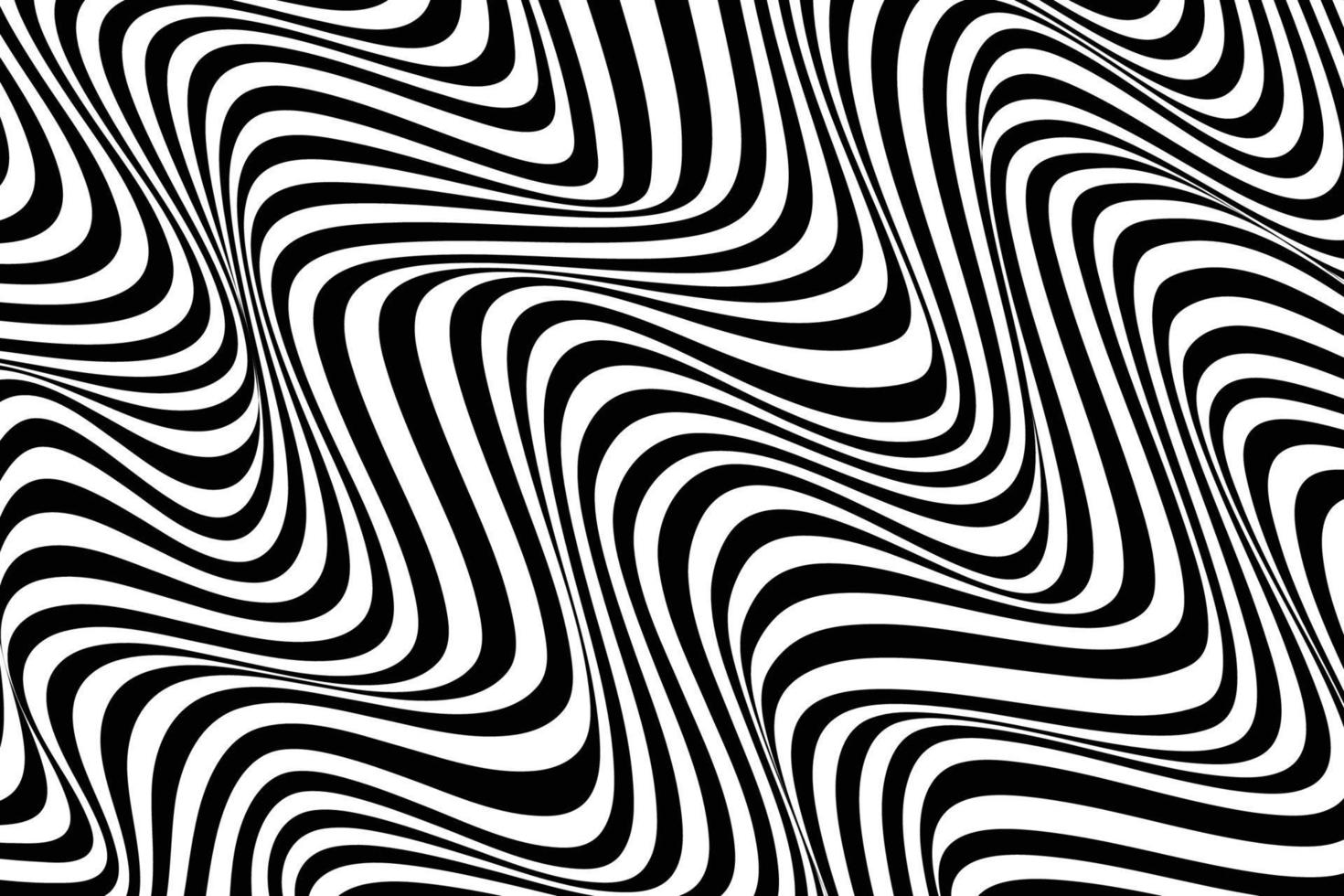Optical illusion art. Abstract wavy stripe flow background. Black and white lines pattern design vector