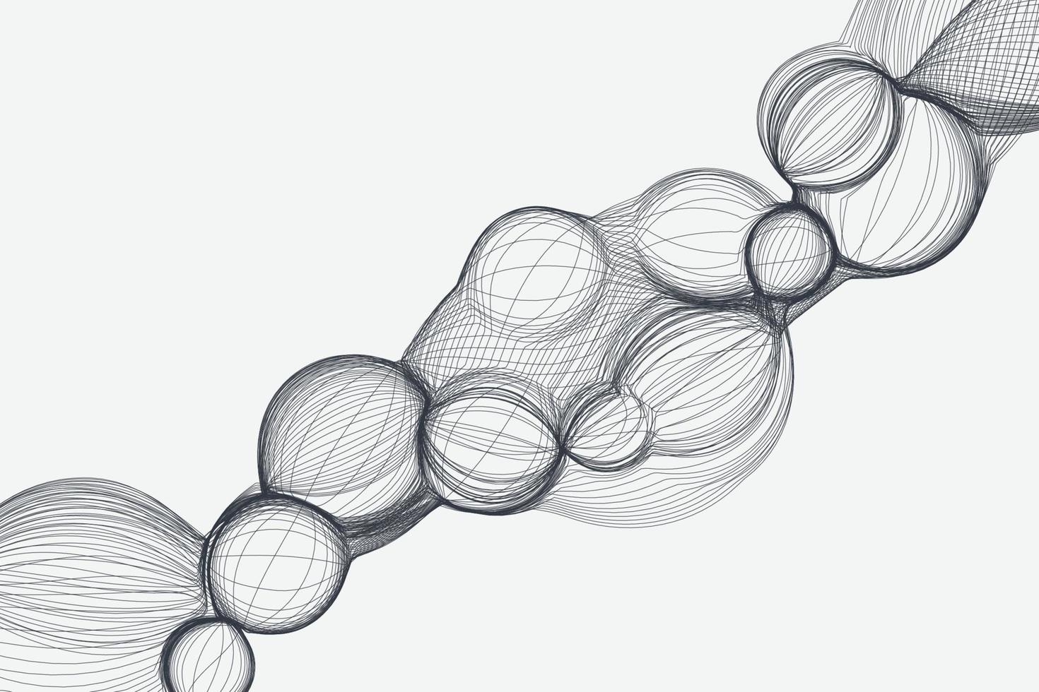 Tech wireframe volume bubble lines wave decorative background in futuristic style vector