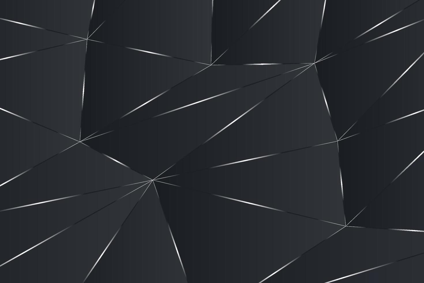 Stylish polygonal black illustration. Vector luxury abstract digital background with silver gradient contours and glowing effects