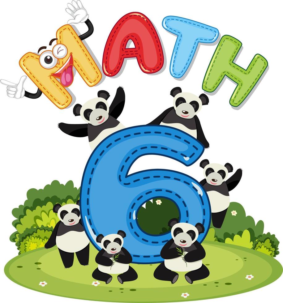 matemáticas número 6 con seis pandas vector