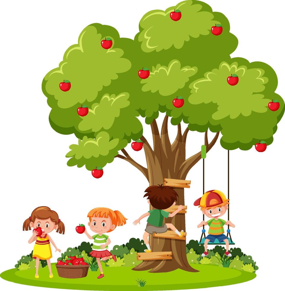 Kids playing under the tree vector