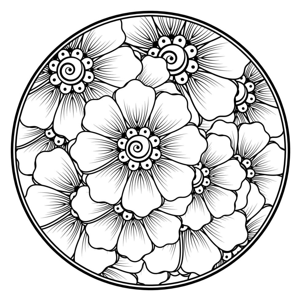 flores en blanco y negro. arte del doodle para colorear libro vector