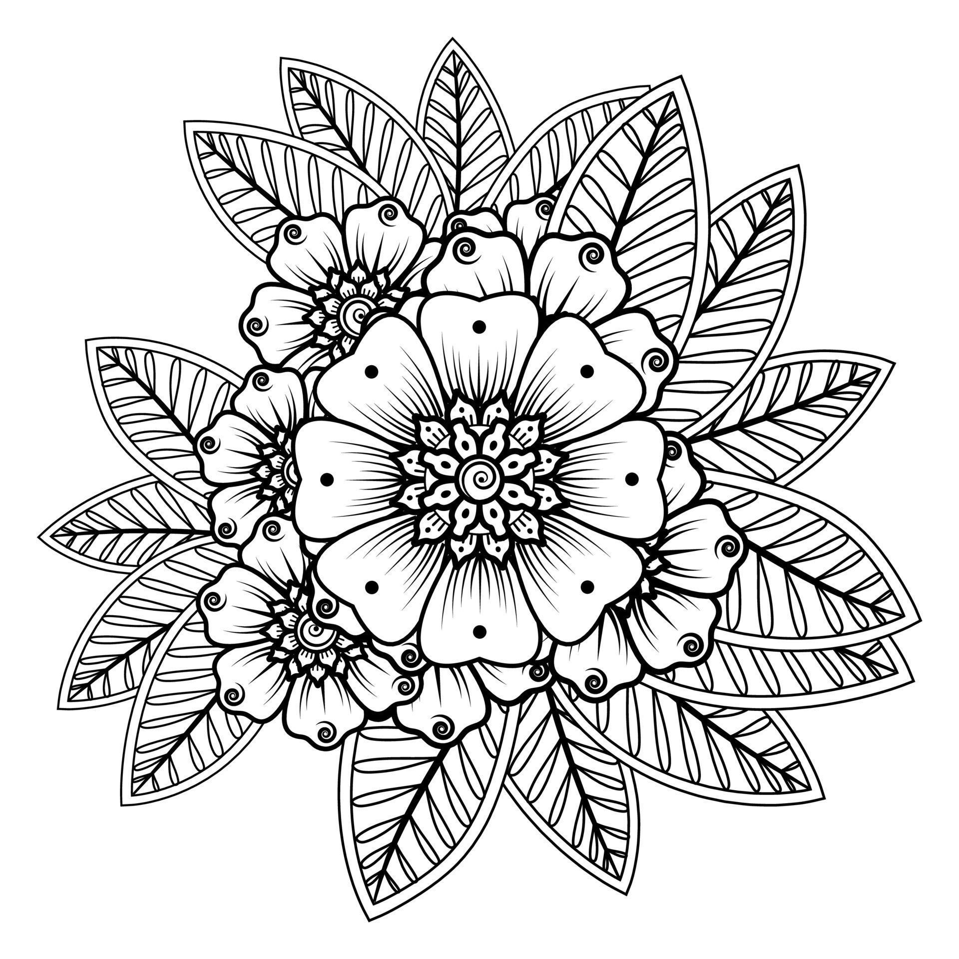 Flowers in black and white. Doodle art for coloring book 7546098 Vector ...