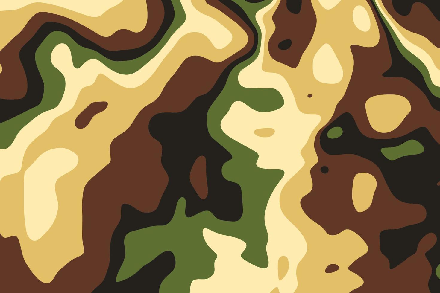 Camouflage military abstract background. Woodland pattern. Modern wavy spots in khaki colors. Trendy green brown black olive colors texture vector