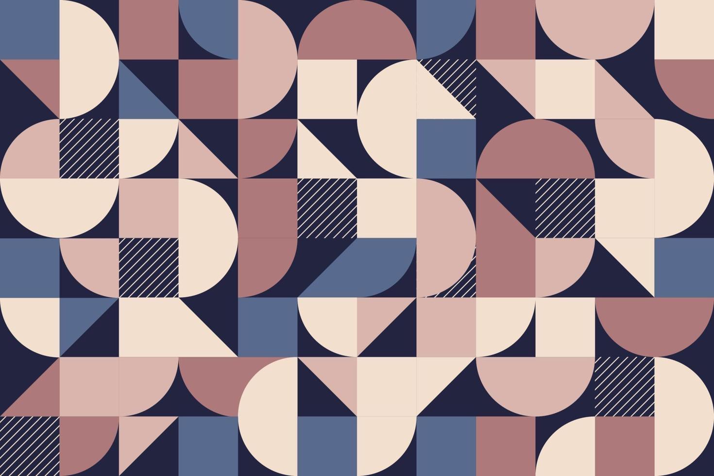 Random geometric shapes seamless pattern design. Abstract retro ornament mosaic tile background illustration for web, presentation, flyer, wallpaper, fabric print, poster and branding package vector