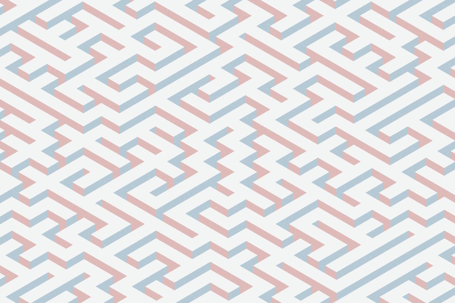 Minimalist pastel endless maze vector 3d background illustration. Isometric labyrinth pattern with transparent noise texture