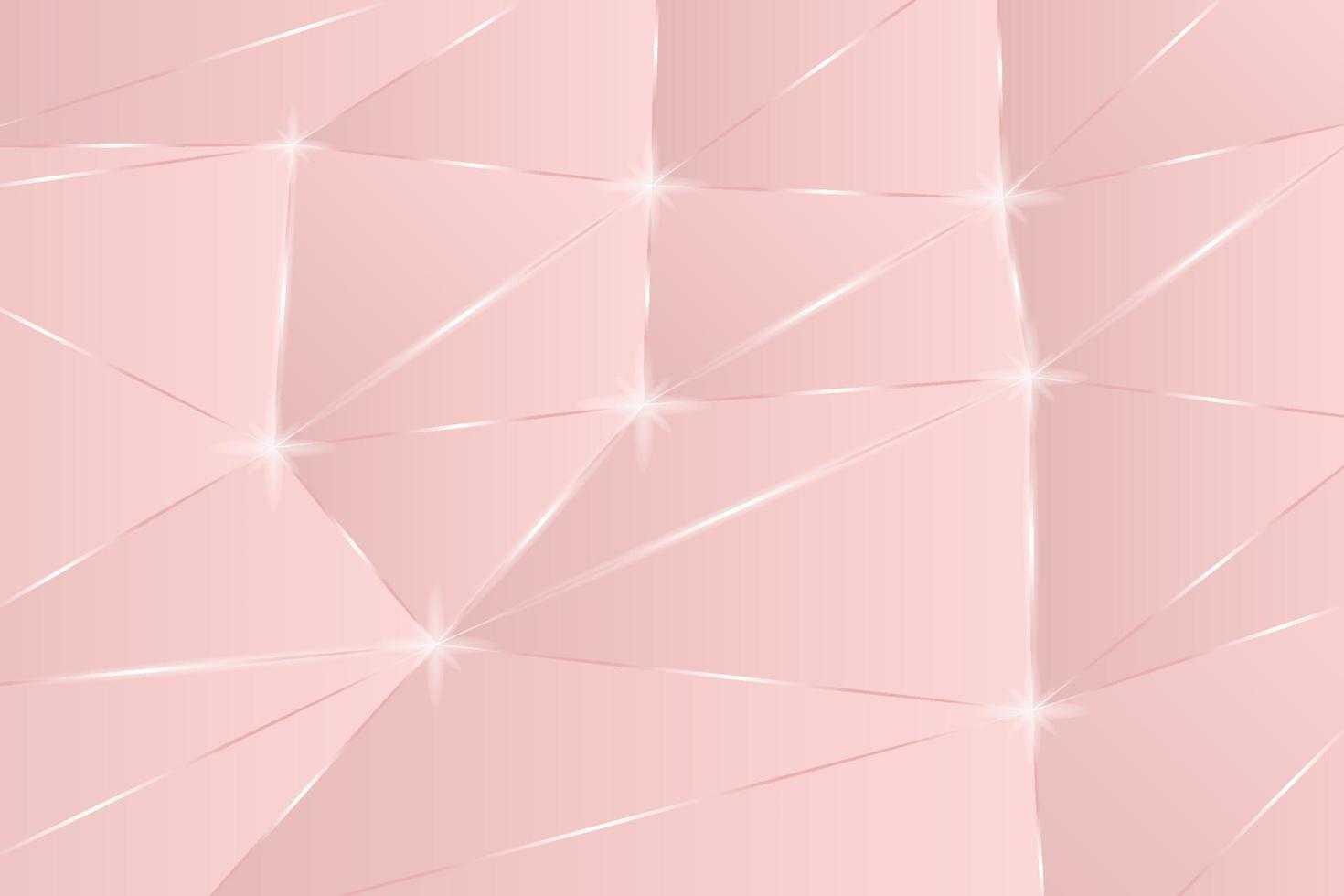 Pastel pink triangle poly vector background. Premium luxury geometric texture. Triangular golden lines with glitter effects